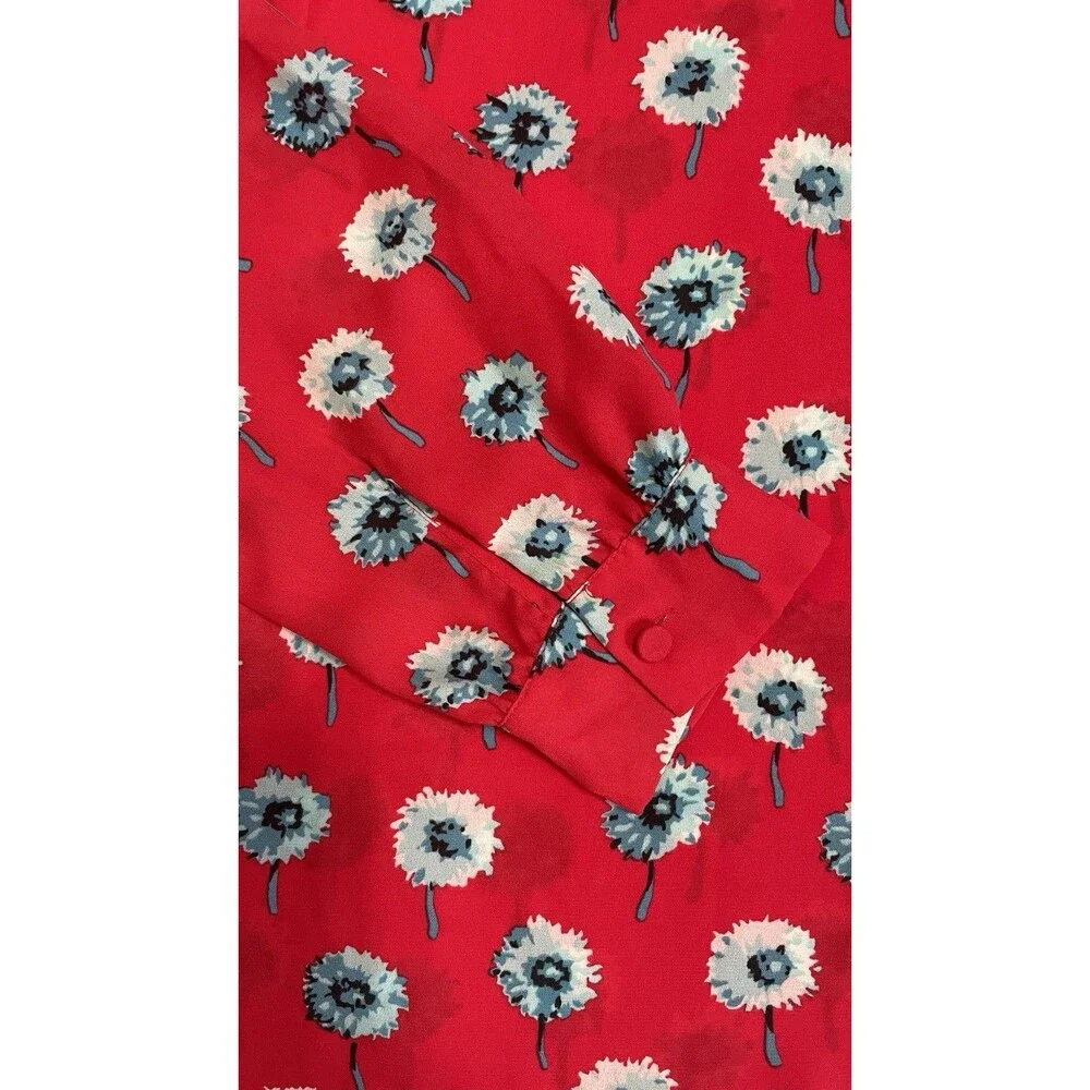 J.Crew Women’s Small Red Floral Blouse Blue Dandelion Print Puff Sleeve Top
